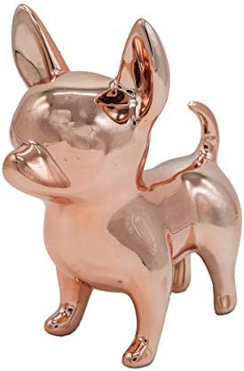 Nayothecorgi Chihuahua Dog Statue - Metallic Rose Gold Standing Ceramic Dog Statue - Decorative Dog Sculpture for Garden or Home Décor - Chihuahua Dog Outdoor Statue - (6.69” x 4.33” x 7.87”)