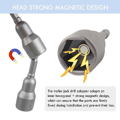 Image of 2PCS Trailer Jack Drill Adapter,1 /4 inch Quick Connect RV Leveling Jacks Socket Set Fits 19mm Hex Drive,Strong Magnetic RV Stabilizer Jacks Drill Adapter for Car Camper Trailer RV