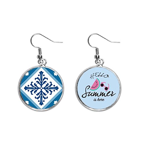 Pendientes de sandía estilo Talavera con decoración flor ilustracion para verano