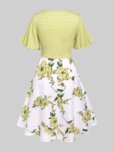 Image of Rosegal Plus Size Women Cottagecore 2PC Floral Sundress Set | Flutter Sleeves Twisted Crop Top, Cottagecore Floral Cami Dress, Vintage Midi Dress Set, Sleeveless Midi Dress