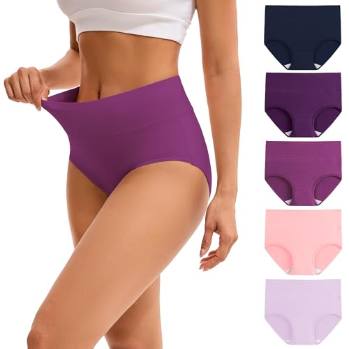 Image of INNERSY Women's High Waisted Underwear Cotton Panties Regular & Plus Size 5-Pack