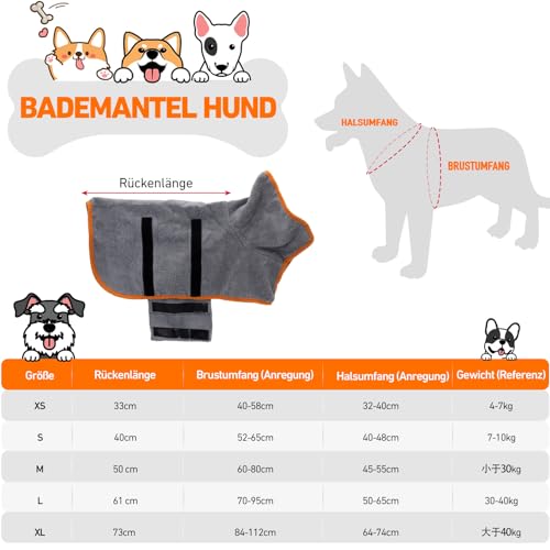 Bademantel Hund Klein, Hundebademantel Kleine Hunde,Hund Bademantel,Mit Klettverschluss, Gute Wasseraufnahmewirkung (S-Größe)