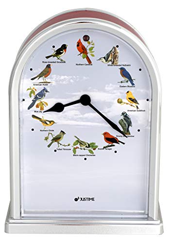 JUSTIME 7.5 inch Tall Northern Cardinal Lovely Collection Plays 12 Popular Bird's Songs Table Clock Home Deco Multi-Color Unique Gift Selection, Red & Silver - Image 4