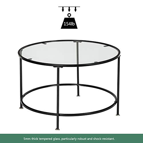 Vingli 26'' Modern Round Coffee Table Tempered Glass Accent Table With Metal Frame For Living Room #TOP5