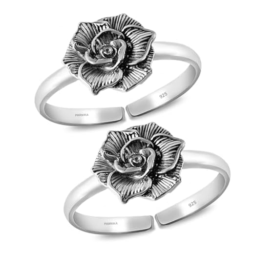 Parnika (Formerly MJ Blooming Rose Design Silver Toe Rings in Pure 92.5 Sterling Silver for Women | Pure Chandi Bichiya | With Certificate of Authenticity | (Oxidised)