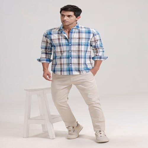 Image of BASICS 100% Cotton Checked Shirt for Men | Slim Fit | Everyday Smart Casual Wear | Full Sleeve