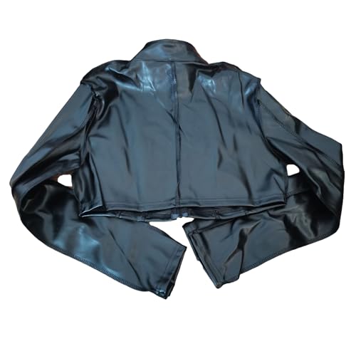 CORIRESHA Women's Stand Collar Overlock Stitch Faux Leather Slim Cropped Zipper PU Jacket4