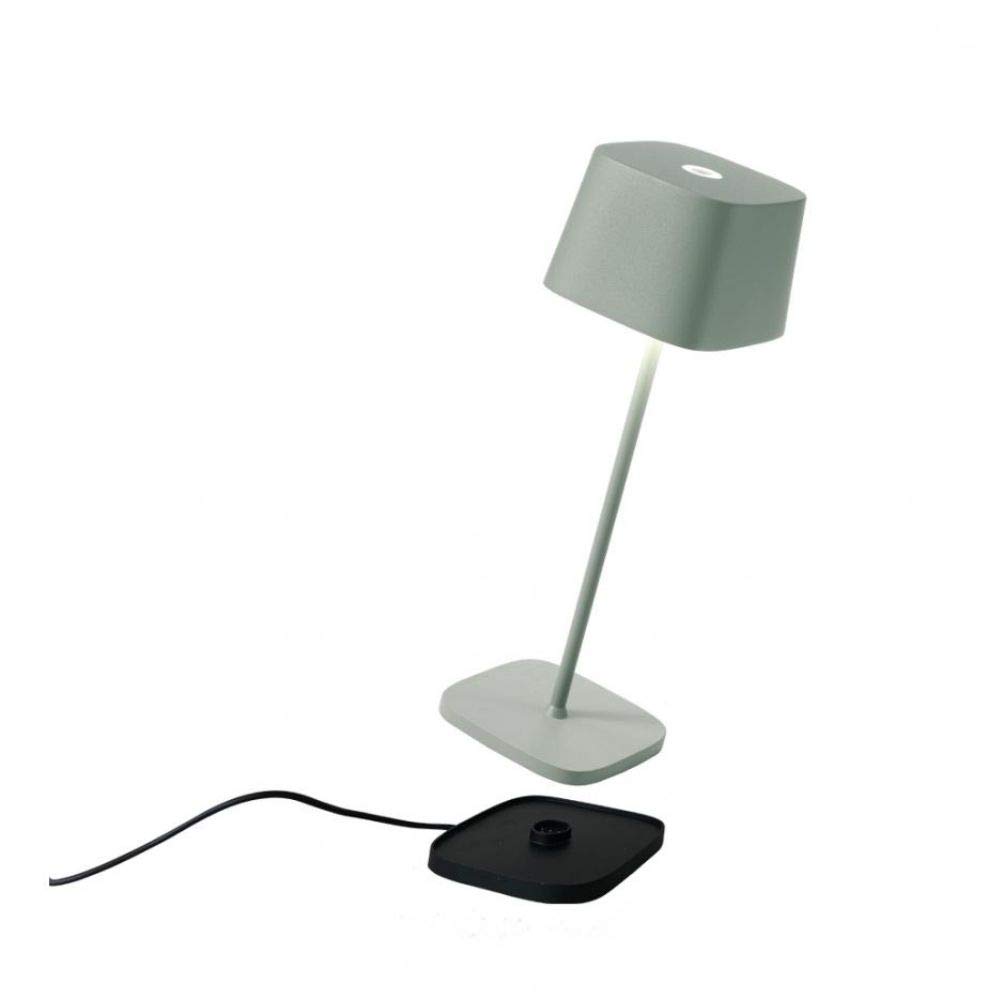 Zafferano, Lampada Ofelia, Lampada da Tavolo Ricaricabile e Senza Fili con Controllo Touch, Utilizzabile anche come Lampada da Esterni, Dimmer, 2700-3000 K, Altezza 29 cm, Colore Salvia