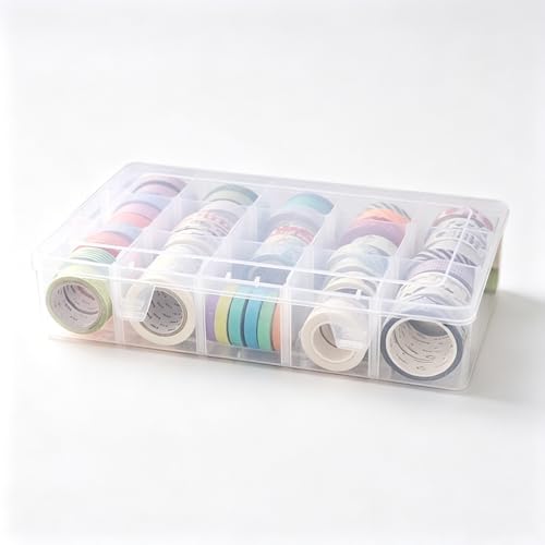 BeatBasic Adjustable 15-Compartment Grid Slot Plastic Storage Box Jewelry Bead Tool for Washi Tape Art Supplies and Sticker Container Organizer Case