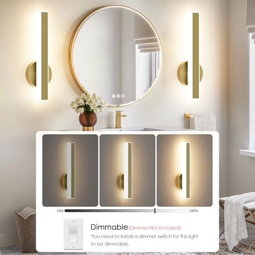Image of Aipsun Gold Wall Sconce Hardwired Modern LED 18W Wall Sconce Set of Two, 15.7Inches Wall Lights for Living Room Bedroom Hallway, 5CCT