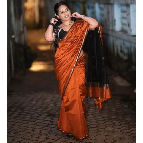 Image of Original Maheswari Cotton Silk Saree for Women | Kanjivaram Pure Silk Cotton Sari with Blouse | Zari Work | Tassels | Handloom Weave