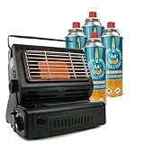 Eurocatch Calefactor de gas - Incl. 4 Bombonas de gas - Estufa - Calentador de patio - Calentador Portátil - Ajustable - Butane