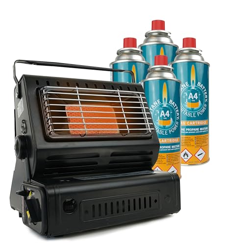 Eurocatch Chauffage à gaz - Incl. 4 cartouches de gaz - Chauffage - Chauffage de terrasse - Réglable - Portable