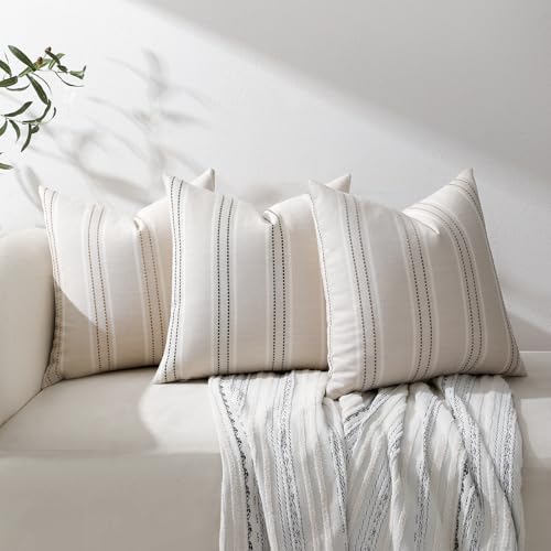 Image of Hckot Throw Pillow Covers 22x22 Set of 2 Taupe Pillow Covers Farmhouse Decorative Pillows Textured Linen Square Cushion Covers for Sofa Couch Bed Living Room Decor(Taupe)