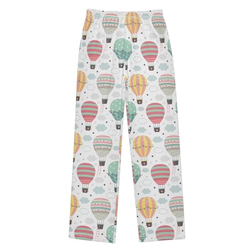 Hot Air Balloon Clouds Boys Long Pants Soft Trousers Elastic Waist Kids Lounge Bottoms with Pockets S-XL