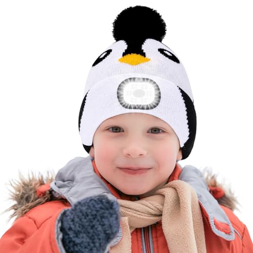 AYPOW - AYPOW Kids Lighted Beanie Cap, Lighting & Flashing Alarm Modes USB Rechargeable LED Headlamp Hands Free Headlight, Winter Warm Knit Light Up Hat, Christmas Gifts for Boys Girls Running Hiking Camping - -9%