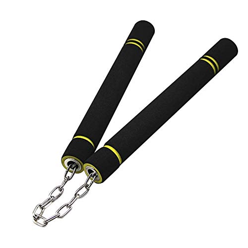 Aesy Nunchakus, Mousse de Sécurité Pratique des Arts Martiaux Nunchaku de Formation avec Cordon pour Les Enfants, Débutant, Pratique et la Formation (28cm, Noir)
