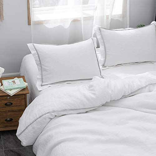 Linge de lit 100 % lin blanc 223,5 x 233,7 cm avec taies - 4