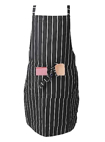 IBEX Polycotton Stripe Butcher Bib Apron with Pocket, Professional Home Kitchen Apron for Restaurants Bar Staff, Chefs