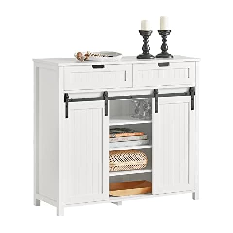 SoBuy FSB74-W Küchenschrank Sideboard mit Schiebetüren Schrank Buffet Aufbewahrungsschrank Kommode Weiß BHT ca.: 104x93x35cm Cover