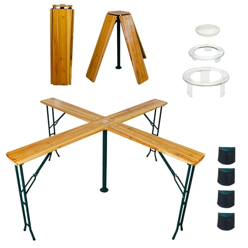 CHEFGASTRO Bierzelttisch XXL klappbar 240 cm breit Schirmhalterung lackiertes Holz 20 Personen Festzeltgarnitur X-Design Stehtisch Quattro Bierzeltgarnitur Bartisch Tisch Balkon Outdoor Gartenmöbel