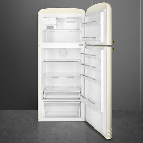 Image of Smeg FAB50 Retro Style Refrigerator - 19.28 cu. ft. Freestanding Fridge-Freezer, Dual Cooling, No-Frost, Adjustable Glass Shelves, Bronze Handle - Cream - Made in Italy