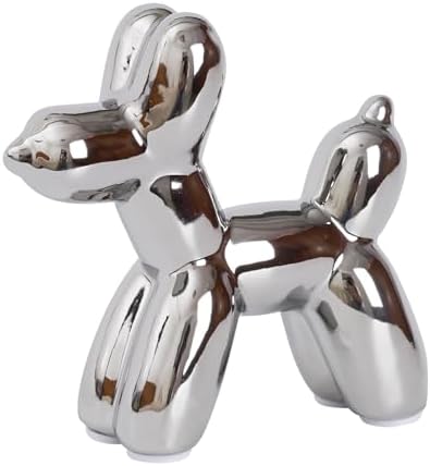 Notakia Silver Balloon Dog Ceramic Statue, Handmade Small Modern ...