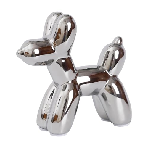 Notakia Cute Ceramics Silvery Balloon Dog Statue Crafts Living Room Desktop Decorations,Handmade Modern Small Ceramic Animal Statue Ornament Home Decor Accents (Silvery, Small) Silvery Small