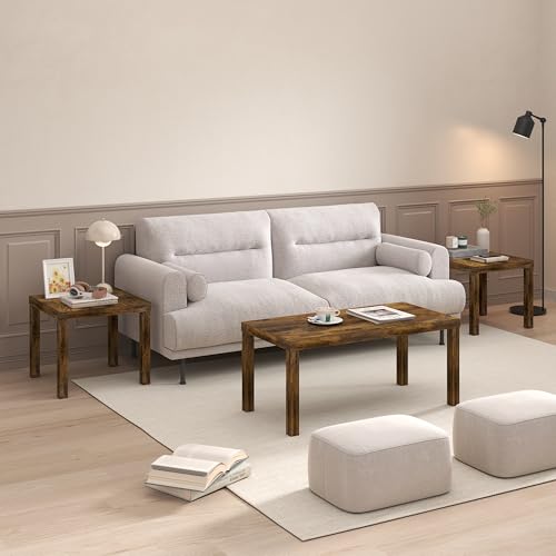 Image of Furinno Classic Side Table Set of 2, Square Modern End Table with 1.8 inch Triple Thick Tabletop, Simple Night Stand, Bedside Table, Toolless Assembly, for Living Room, Bedroom, Amber Pine