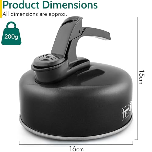 Trail 1L Whistling Kettle, Lightweight Durable Aluminium, Rust Resistant, Easy Pour Whistle Spout, Heat Resistant Handle, Fast Boil Stove Top Travel Kettle, Outdoor Hiking Backpacking, 0.2kg (Black) - Image 6