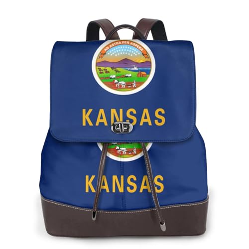 Sac à dos Kansas State Flag en cuir noir, finitions de qualité