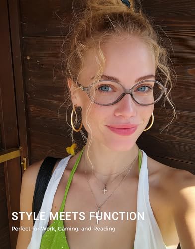 Image of Slocyclub Oval Blue Light Blocking Glasses for Women with Eyeglass Case | Filters harmful blue light, reduces eye strain, Vintage oval frame, Lightweight for daily wear