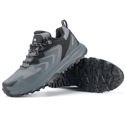 OUTJET Men's Waterproof Hiking Shoes Lightweight Breathable Anti Slip Outdoor Shoes Grey angle 8