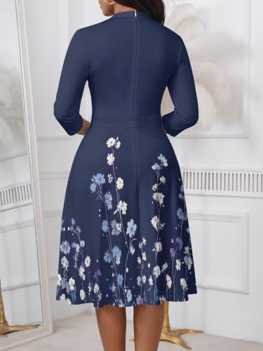 Image of PinkPatty Women's Casual A-line Midi Dresses 3 /4 Sleeve V Neck Fit and Flare Dress with Pockets