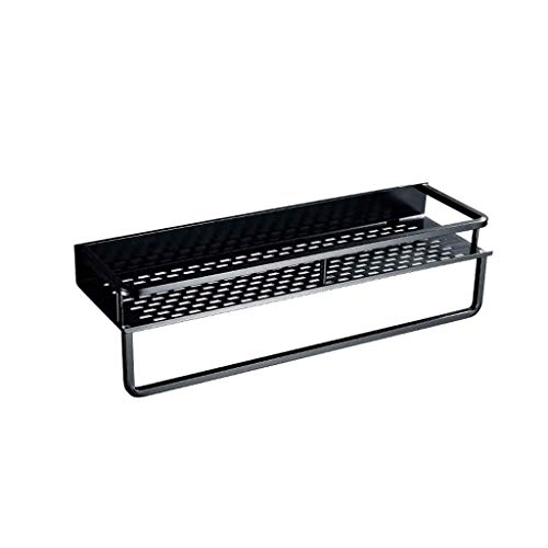 Estante de baño con toallero negro para organizar sin taladrar azulejos 2