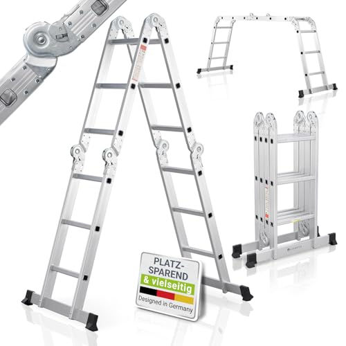 Juskys Aluminium Multifunktionsleiter 3x4 Stufen - 3,6 m Länge klappbar - Leiter 4-teilig bis 150 kg - Gelenkleiter Klappleiter Stehleiter Aluleiter Juskys Aluminium Multifunktionsleiter 3x4 Stufen - 3,6 m Länge klappbar - Leiter 4-teilig bis 150 kg - Gelenkleiter Klappleiter Stehleiter Aluleiter