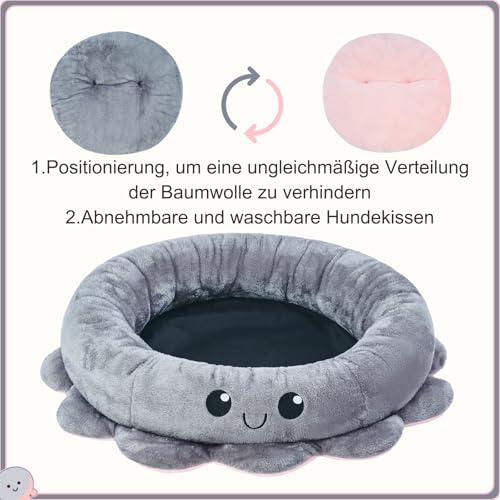 Jiupety süße, beruhigende Hundebetten für große und extra-Hunde, Angstpolster, Octopus-Form, Grau, XL, Boho, rundes Haustierbett mit abnehmbarer Katzenkissen