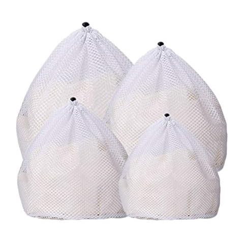 kuou 4 Pcs Durable Drawstring Mesh Laundry Bag Cover