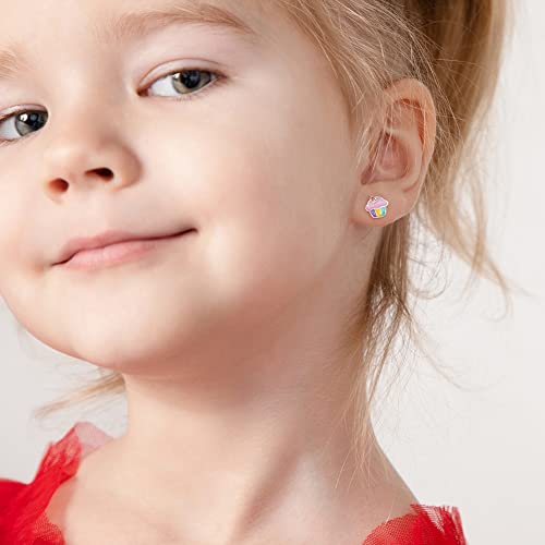 925 Sterling Silver Multicolor Enamel Cupcake Stud Earrings for Little Girls and Preteens 10mm - Sweet Cupcake Earrings for Young Girls Birthday Gifts - Fashionable Jewelry for Girls3