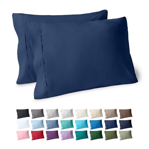 Bare Home Microfiber Pillow Cases - Standard/Queen Size Set of 2 - Cooling Pillowcases - Double Brushed - Dark Blue Pillowcases 2 Pack - Easy Care (Standard Pillowcase Set of 2, Dark Blue)