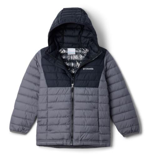 Columbia Jungen Powder Lite 2 Hooded Jacket Pufferjacke Mit Kapuze, Grau, 104 EU – Ansicht 1