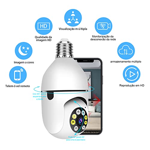 Câmera de segurança doméstica, 1080P HD wi-fi Lâmpada Inteligente Câmera de Segurança câmera ip 360