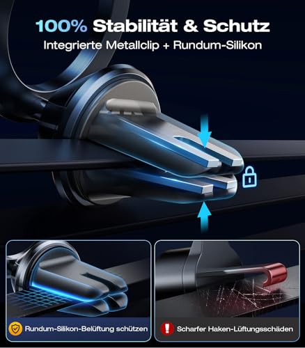 VICSEED Vollmetall Handyhalterung Auto Magnet für Mgasafe Autohalterung [26xN55 Stärkste Magneten] Lüftung [Integrierte Metallclip] KFZ Halterung für iPhone 17 16 15 14 13 ProMax Samsung S25 Ultra 4
