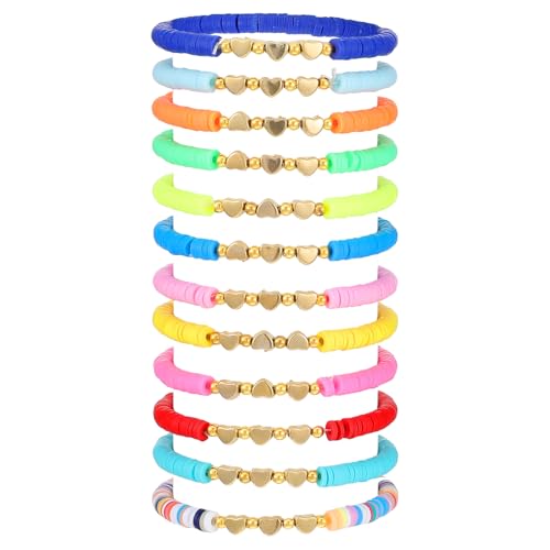 CIATBYYJ 12 Stück Regenbogen Armband,Bequem Freundschaftsarmbänder,Wasserdicht Weiche Keramik Kinderarmband,Armbänder mit Elastischer Kordel,für Sommer-Strand-Schmuck