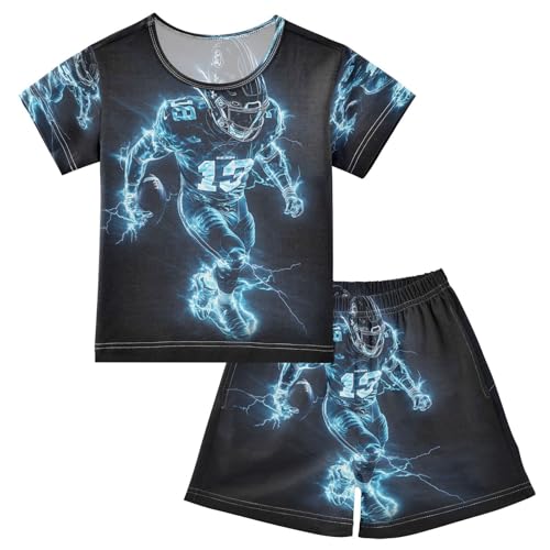 ALAZA American Football Player Magic Pajamas Set Short Sleeve Cotton Sleepwear Summer Pjs 2 Piece 5-14Y - Main Image