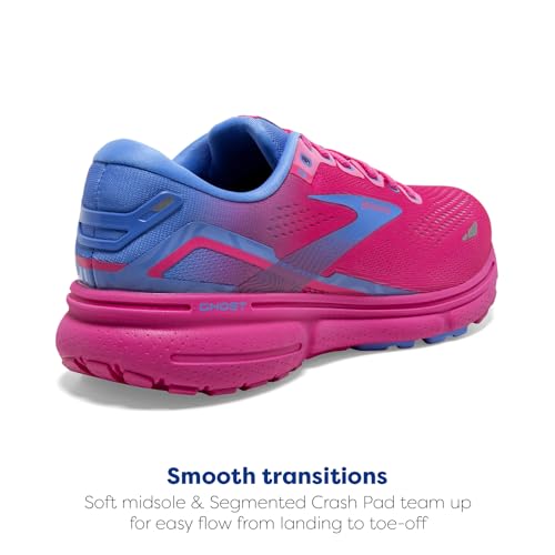 Brooks Women's Ghost 15 Neutral Running Shoe - Pink Glo/Blue/Fuchsia - 5 Medium