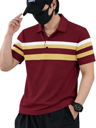 Image of Noble Monk Men's Striped Polo Neck Half Sleeve Casual T-Shirt with Regular Fit