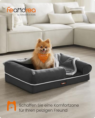 Feandrea Orthopädisches Hundebett, Hundekissen, Hundekorb, weiche Polsterung, Hundesofa, erhöhte Ränder, Bezug abnehmbar und waschbar, 76 x 51 x 18 cm, rutschfeste Unterseite, dunkelgrau PGW074G01V1
