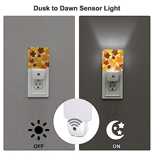 Image of Thanksgiving Pumpkins Autumn Leaf LED Plug-in Night Light 2-Pack, Auto Sensor Emergency Nightlights Set of 2 for Dawn /Dusk Bedroom Kitchen Bathroom Stairs Hallway Toilet