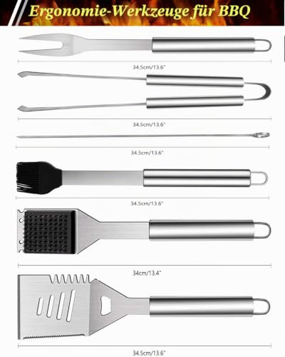 GQC 10PC Edelstahl Grillbesteck-Set Professionelle Grill Bestecksets in Tragetasche BBQ Grillwerkzeug Grillset Werkzeuge für Männer und… – Ansicht 2